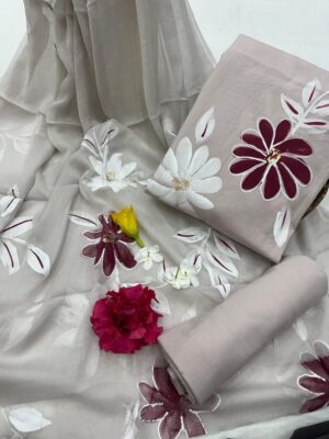 cotton handbrush painted unstitched suit sets with chiffon handprinted dupatta - Image 5