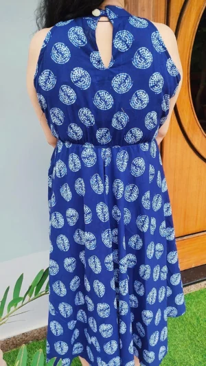 Indigo Blue Handblock Printed Cotton Midi Dress - Image 4