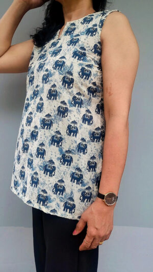Elephant Print Sleeveless Cotton Top – Elegant & Ethnic - Image 3