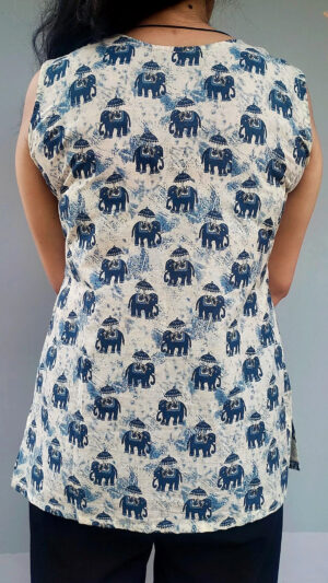 Elephant Print Sleeveless Cotton Top – Elegant & Ethnic - Image 4