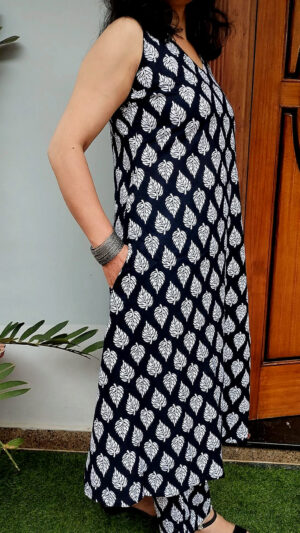 Black Handblock Print Cotton Co-ord - Image 3